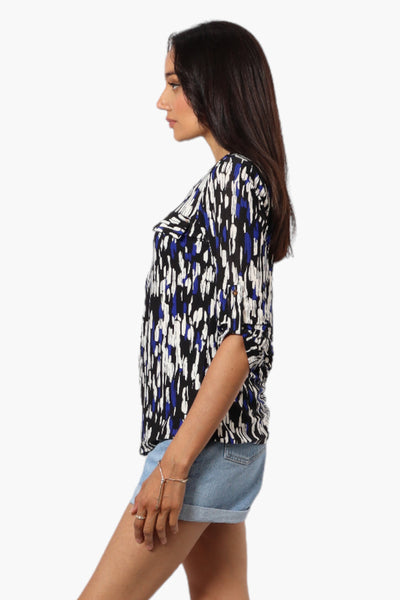 Beechers Brook Patterned Roll Up Sleeve Blouse - Black - Womens Shirts & Blouses - Fairweather