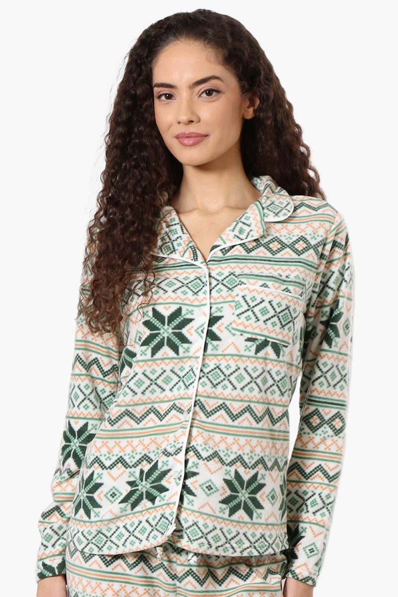 Canada Weather Gear Festive Pattern Button Down Pajama Top - Green - Womens Pajamas - Fairweather