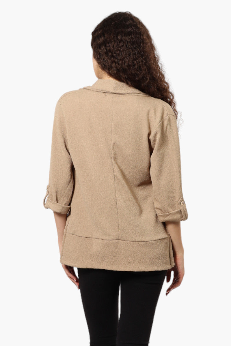 Impress Open Roll Up Sleeve Blazer - Beige - Womens Blazers - Fairweather