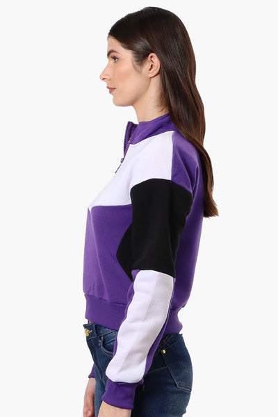 New Look Colour Block 1/4 Zip Sweatshirt - Purple - Womens Hoodies & Sweatshirts - Fairweather