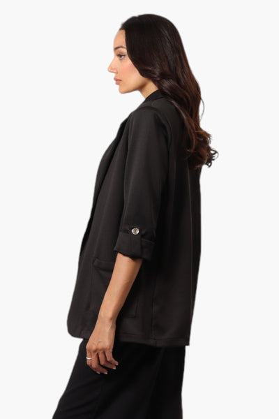 Limite Solid Roll Up Sleeve Blazer - Black - Womens Blazers - Fairweather