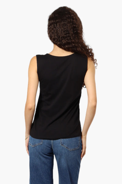 Majora Solid Lace Shoulder Tank Top - Black - Womens Tees & Tank Tops - Fairweather