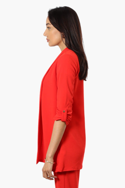 Impress Solid Roll Up Sleeve Cardigan - Red - Womens Cardigans - Fairweather