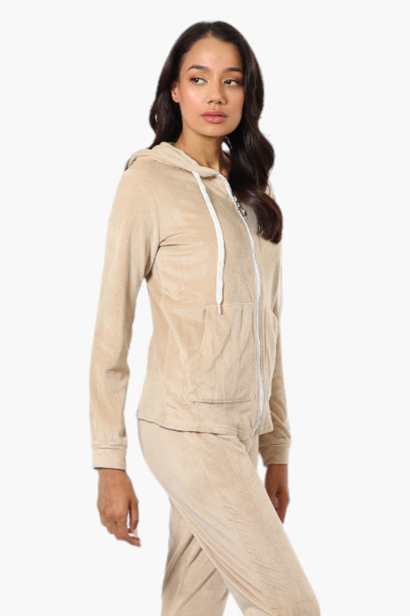 Mikk Hooded Velour Plush Pajama Top - Beige - Womens Pajamas - Fairweather