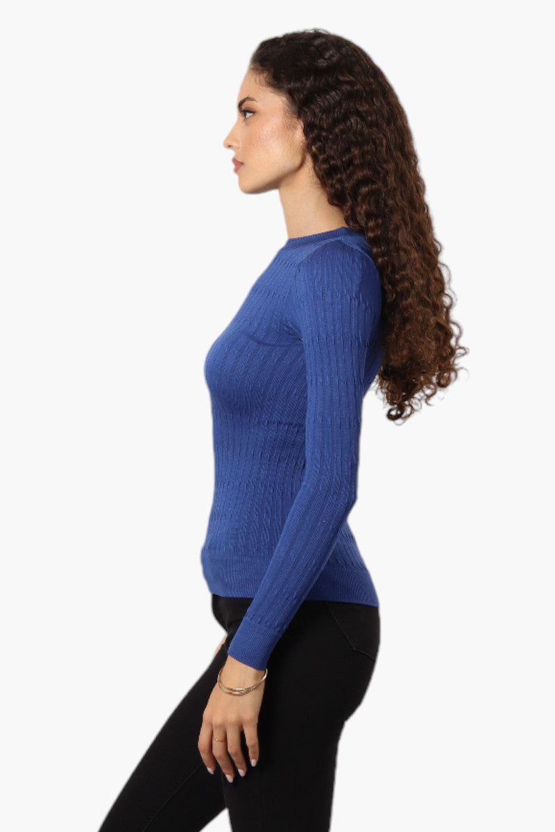 Magazine Solid Ribbed Crewneck Long Sleeve Top - Blue - Womens Long Sleeve Tops - Fairweather