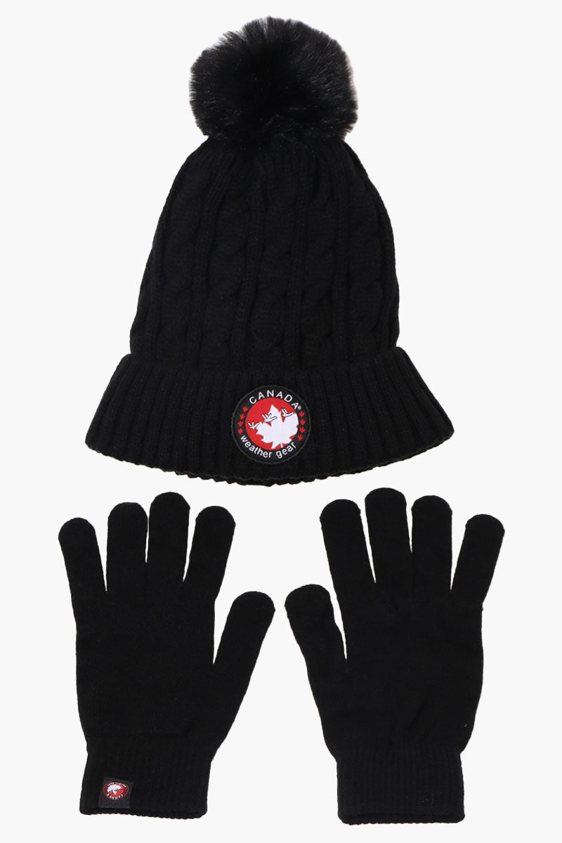 Canada Weather Gear Gloves Pom Pom Hat Set - Black - Womens Hats - Fairweather