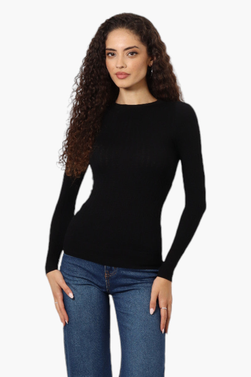 Magazine Solid Ribbed Crewneck Long Sleeve Top - Black - Womens Long Sleeve Tops - Fairweather