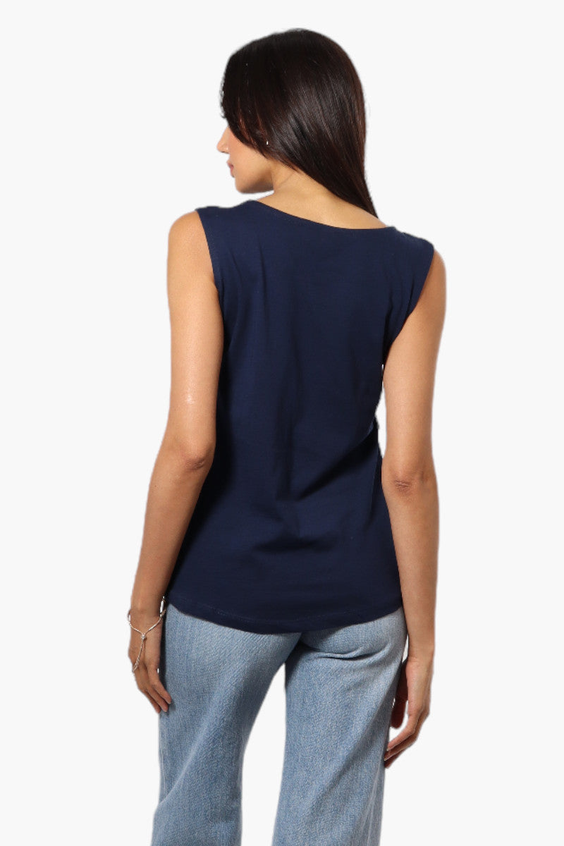 Majora Solid Lace Shoulder Tank Top - Navy - Womens Tees & Tank Tops - Fairweather