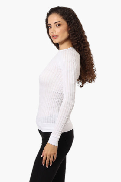 Magazine Solid Ribbed Crewneck Long Sleeve Top - White - Womens Long Sleeve Tops - Fairweather