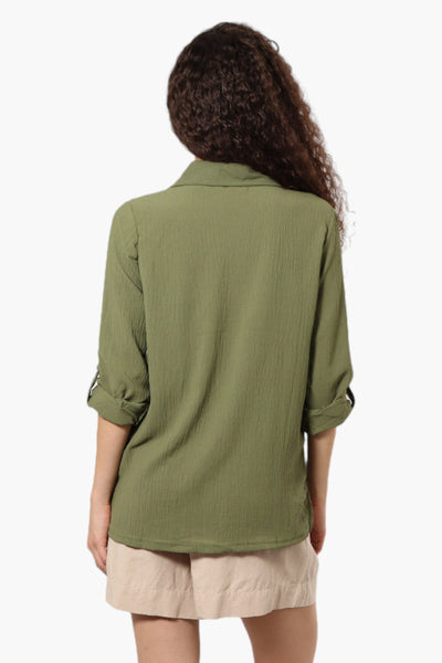 Urbanology Roll Up Sleeve Button Down Shirt - Olive - Womens Shirts & Blouses - Fairweather