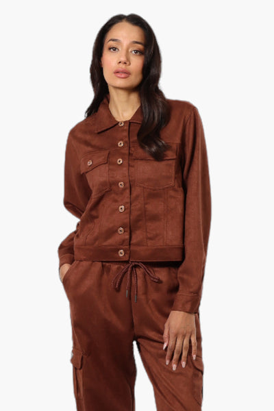 Beechers Brook Button Up Suede Trucker Lightweight Jacket - Brown - Womens Lightweight Jackets - Fairweather