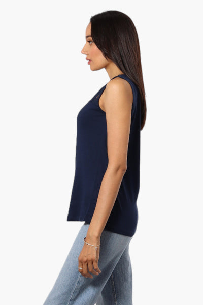 Majora Solid Lace Shoulder Tank Top - Navy - Womens Tees & Tank Tops - Fairweather