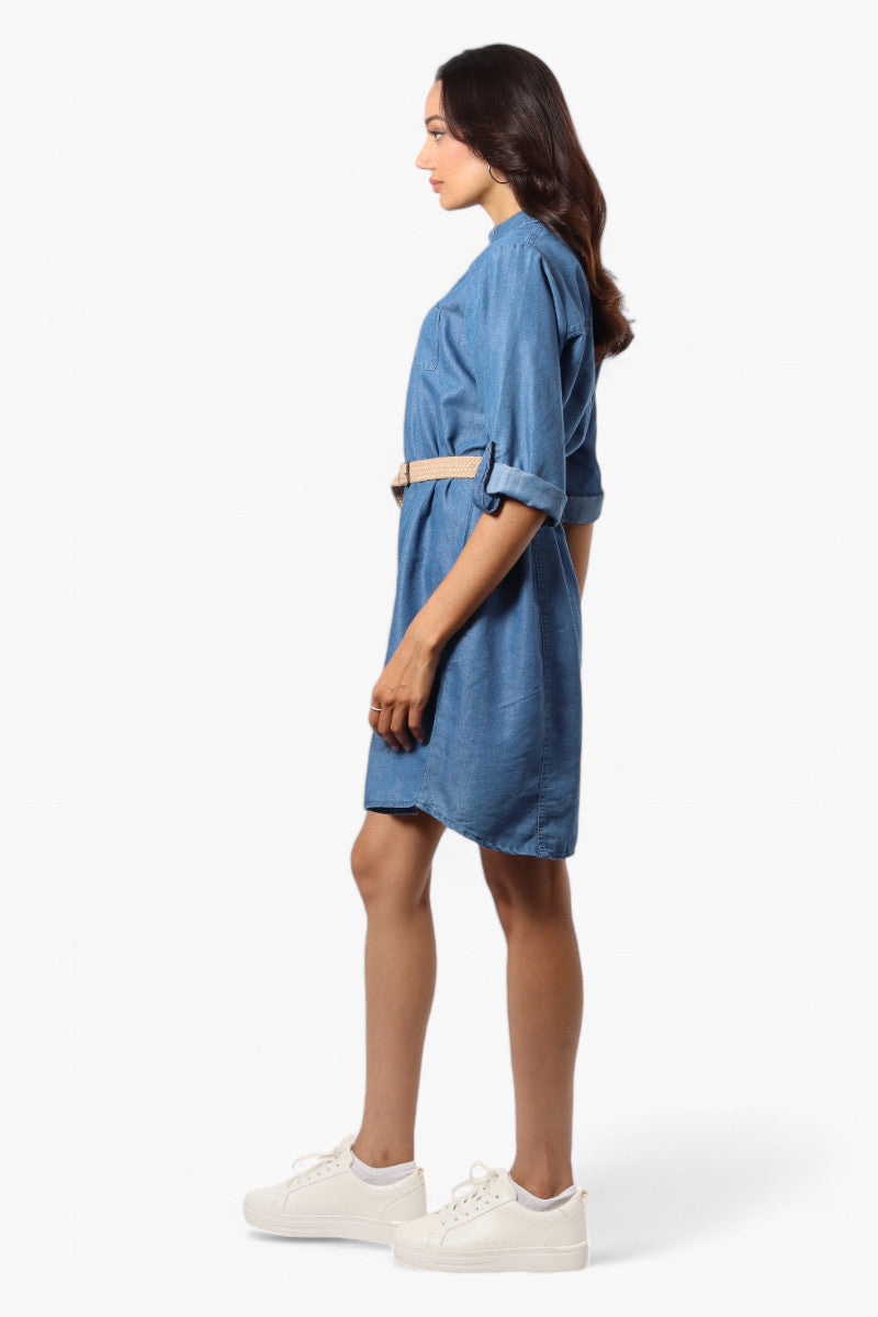 Impress Belted Denim Tencel Day Dress - Blue - Womens Day Dresses - Fairweather