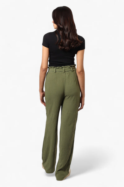 Urbanology Solid Belted Palazzo Pants - Green - Womens Pants - Fairweather