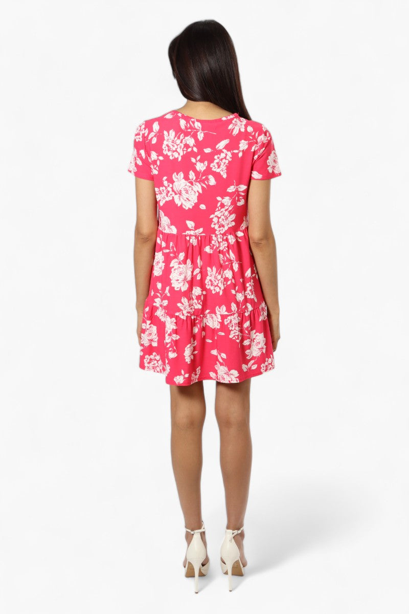 Majora Floral Tiered Short Sleeve Day Dress - Pink - Womens Day Dresses - Fairweather