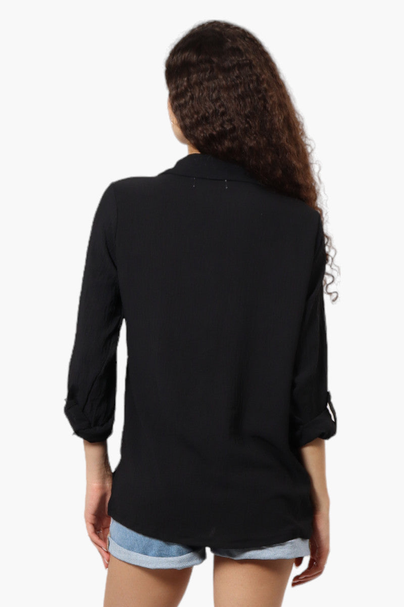 Urbanology Roll Up Sleeve Button Down Shirt - Black - Womens Shirts & Blouses - Fairweather