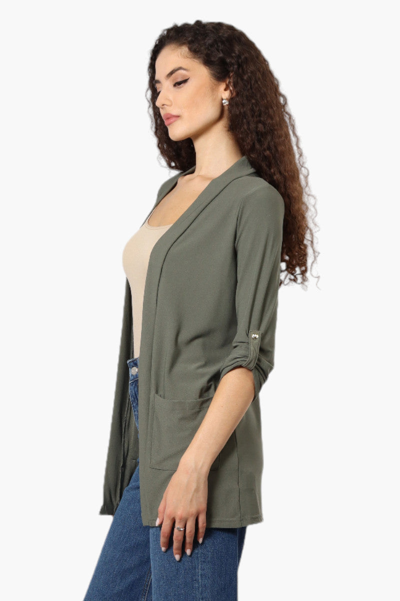 International INC Company Roll Up Sleeve Open Wrap Cardigan - Olive - Womens Cardigans - Fairweather