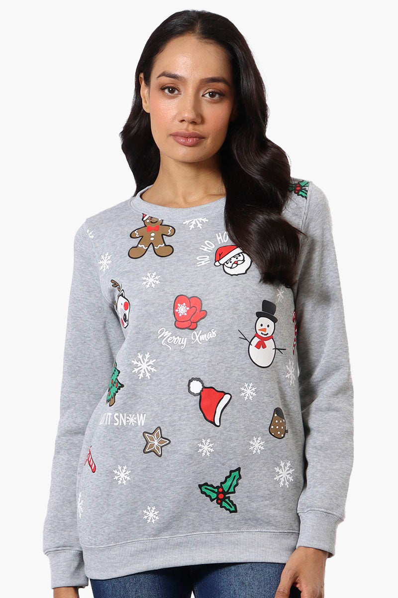 Ugly Christmas Sweater Festive Print Christmas Sweater - Grey - Womens Christmas Sweaters - Fairweather