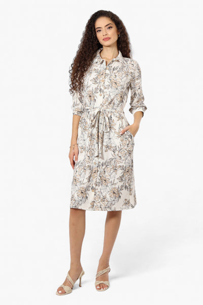 Impress Floral Belted Button Down Day Dress - White - Womens Day Dresses - Fairweather