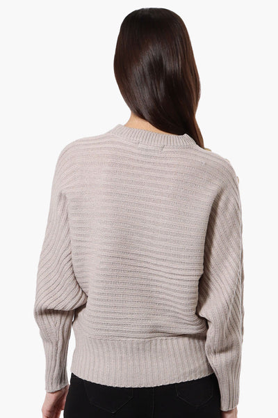 International INC Company Button Shoulder Pullover Sweater - Taupe - Womens Pullover Sweaters - Fairweather