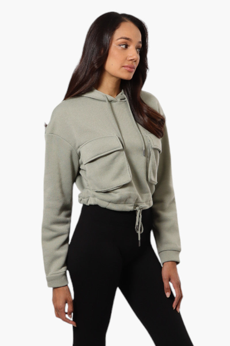 Fahrenheit Cropped Front Flap Pocket Hoodie - Olive - Womens Hoodies & Sweatshirts - Fairweather