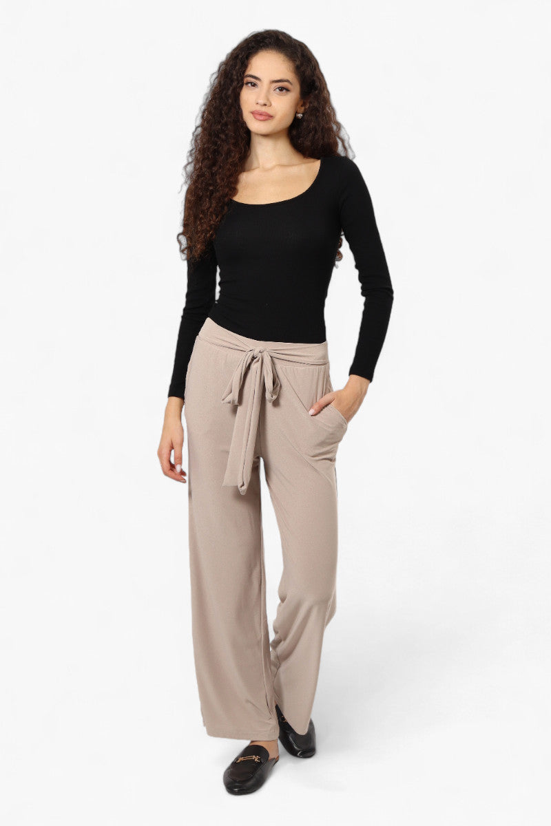 International INC Company Solid Belted Palazzo Pants - Beige - Womens Pants - Fairweather