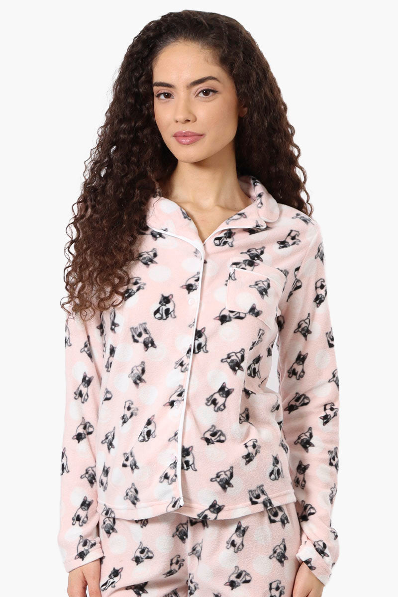 Canada Weather Gear Dog Pattern Button Down Pajama Top - Pink - Womens Pajamas - Fairweather