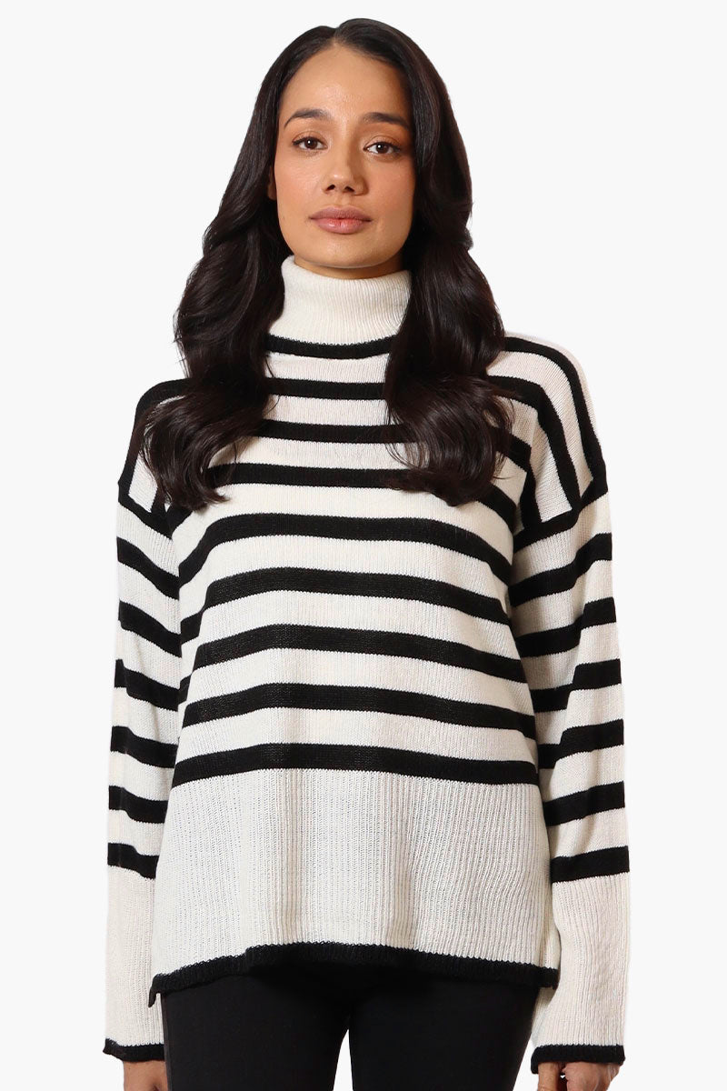 Beechers Brook Striped Turtleneck Pullover Sweater - White - Womens Pullover Sweaters - Fairweather