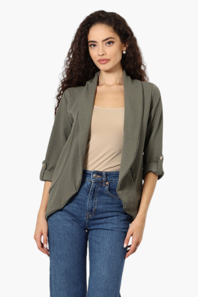 Impress Open Roll Up Sleeve Blazer - Olive - Womens Blazers - Fairweather