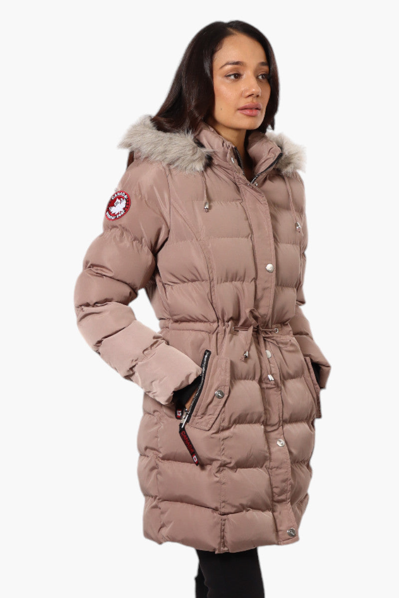 Canada Weather Gear Tie Waist Vegan Fur Hood Parka Jacket - Pink - Womens Parka Jackets - Fairweather