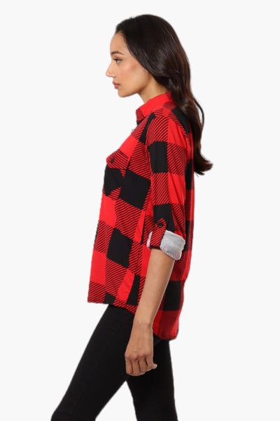 Urbanology Plaid Roll Up Sleeve Button Up Shirt - Red - Womens Shirts & Blouses - Fairweather