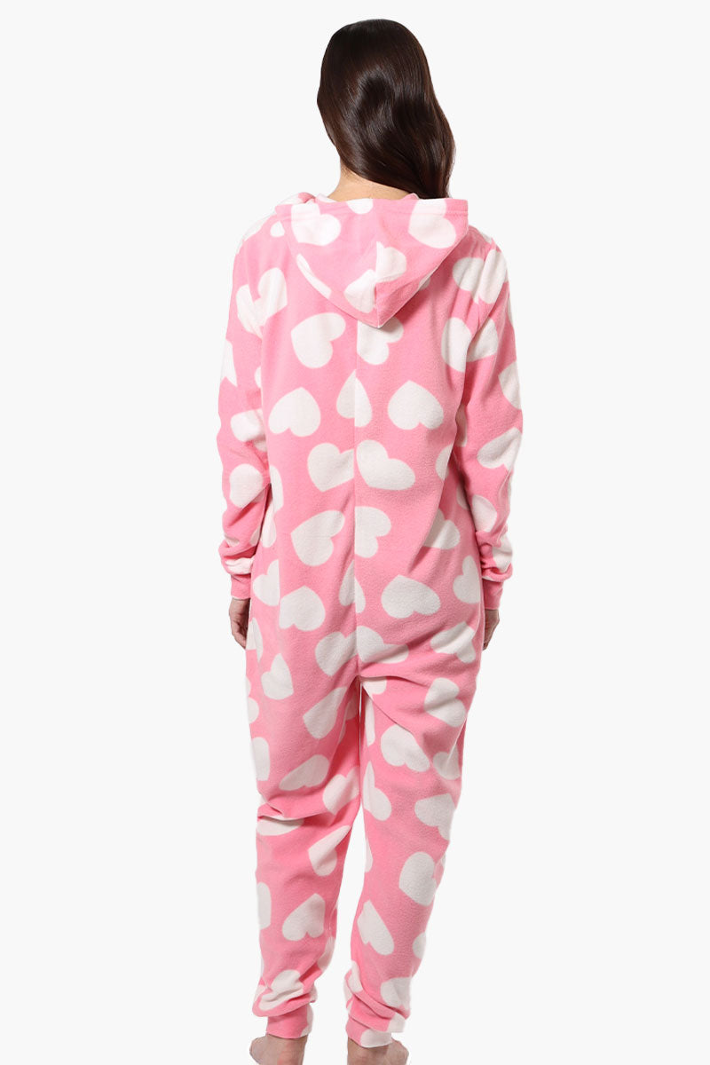 Cuddly Canuckies Hooded Heart Pattern Onesie - Pink - Womens Onesies - Fairweather