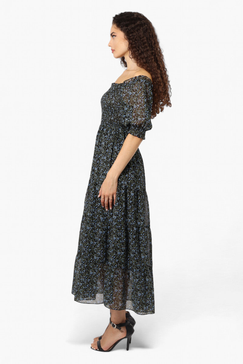 Limite Floral Tiered Puff Sleeve Maxi Dress - Black - Womens Maxi Dresses - Fairweather