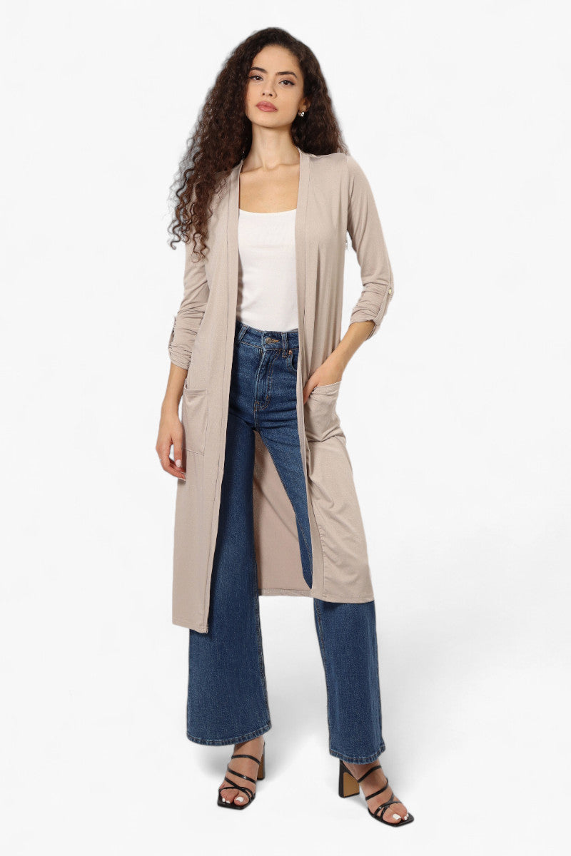 International INC Company Roll Up Sleeve Duster Cardigan - Beige - Womens Cardigans - Fairweather