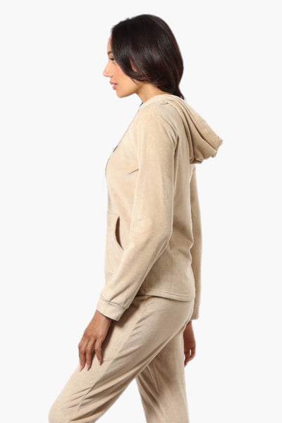 Mikk Hooded Velour Plush Pajama Top - Beige - Womens Pajamas - Fairweather