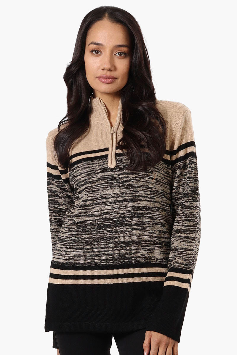 Canada Weather Gear Patterned 1/4 Zip Pullover Sweater - Camel - Womens Pullover Sweaters - Fairweather