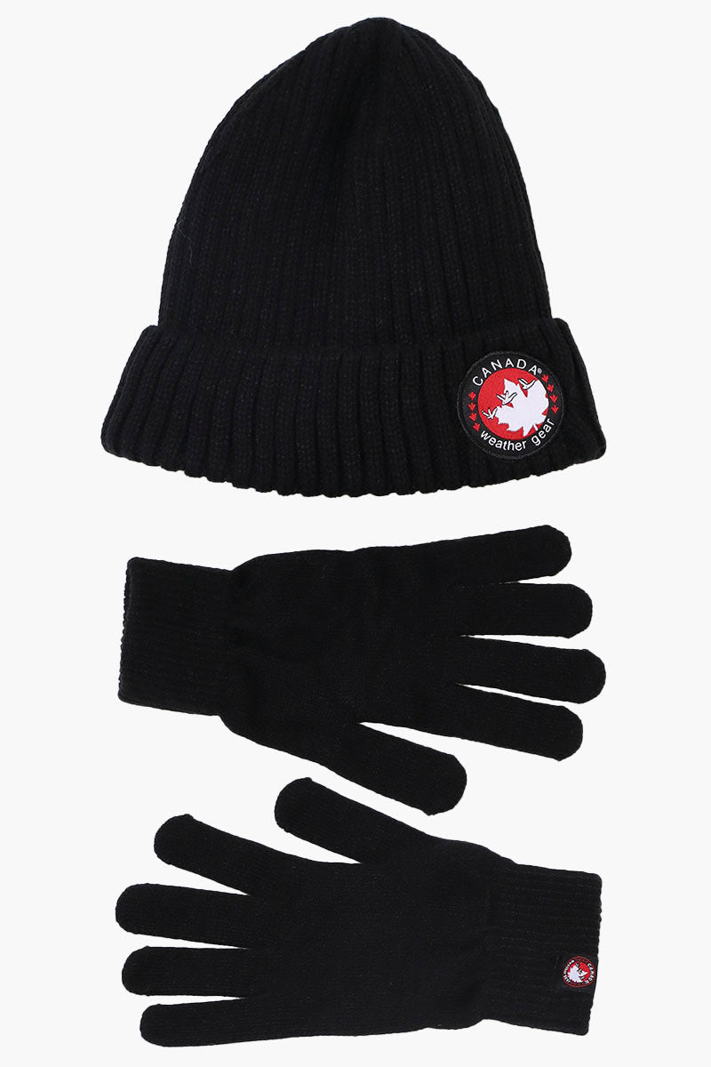 Canada Weather Gear Gloves Cuffed Beanie Hat Set - Black - Womens Hats - Fairweather