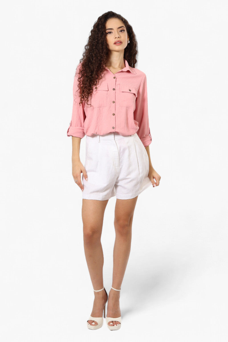 Urbanology Roll Up Sleeve Button Down Shirt - Pink - Womens Shirts & Blouses - Fairweather