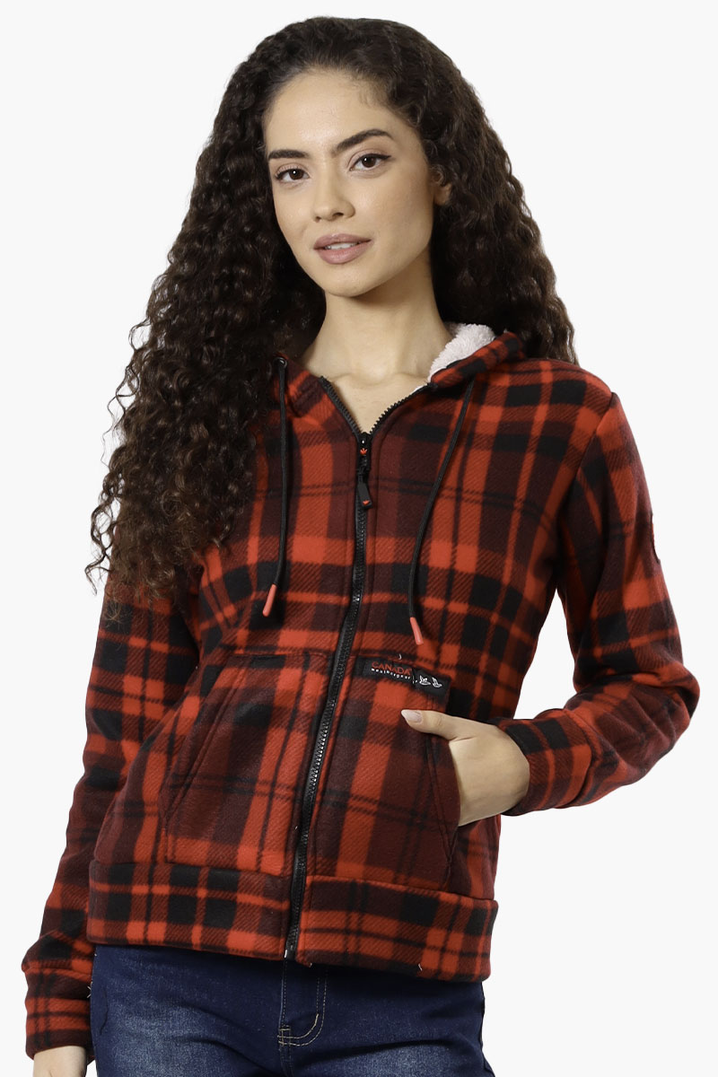 Canada Weather Gear Plaid Fleece Lined Hoodie - Red - Womens Hoodies & Sweatshirts - Fairweather