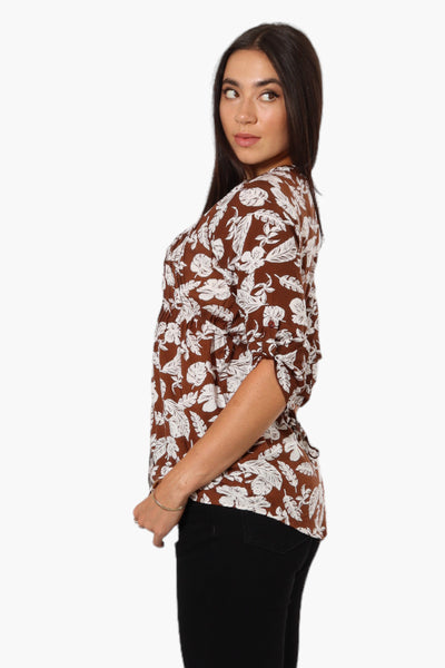 International INC Company Patterned Tie Back Roll Up Sleeve Shirt - Brown - Womens Shirts & Blouses - Fairweather