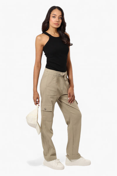 Urbanology Solid Tie Waist Cargo Pants - Beige - Womens Pants - Fairweather