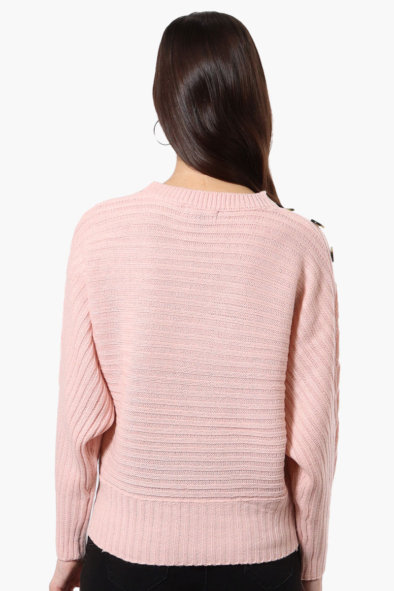 International INC Company Button Shoulder Pullover Sweater - Pink - Womens Pullover Sweaters - Fairweather