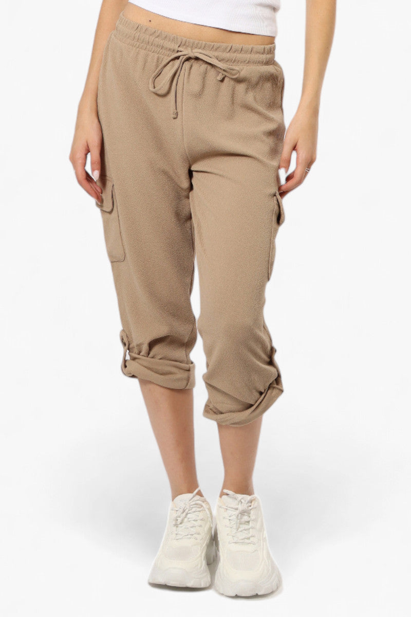 Impress Solid Tie Waist Cargo Pants - Beige - Womens Pants - Fairweather