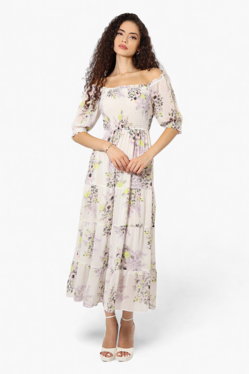 Limite Floral Tiered Puff Sleeve Maxi Dress - White - Womens Maxi Dresses - Fairweather