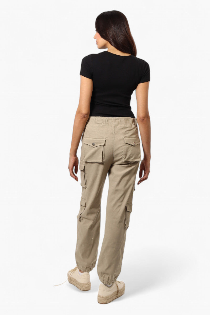 Urbanology Solid Tie Waist 5 Pocket Cargo Pants - Beige - Womens Pants - Fairweather