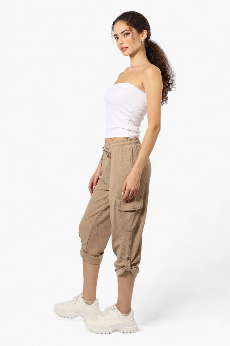 Impress Solid Tie Waist Cargo Pants - Beige - Womens Pants - Fairweather