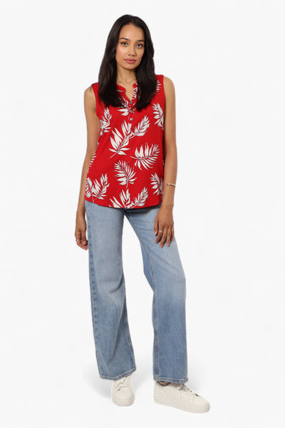 International INC Company Leaf Pattern Henley Tank Top - Red - Womens Tees & Tank Tops - Fairweather