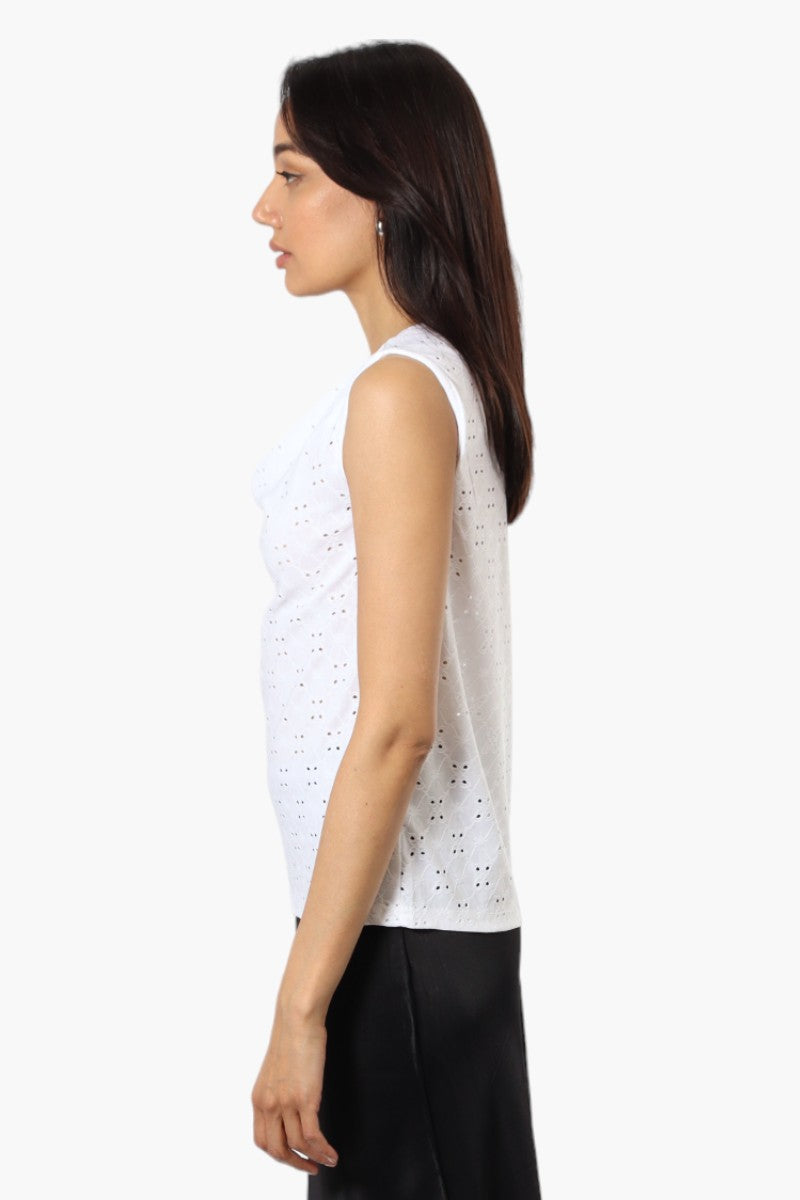 Urbanology Knit Eyelet Cowl Tank Top - White - Womens Tees & Tank Tops - Fairweather