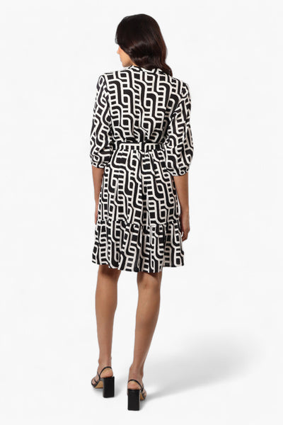 Beechers Brook Belted Patterned Button Down Day Dress - Black - Womens Day Dresses - Fairweather