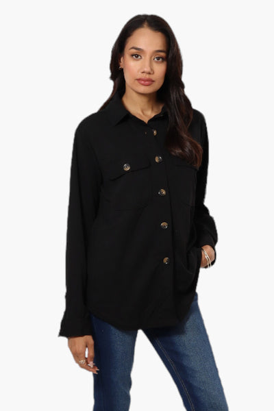 Limite Solid Flap Pocket Button Up Lightweight Jacket - Black - Womens Lightweight Jackets - Fairweather